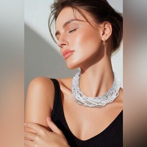 Vintage White Seed Bead Necklace Featuring Multiple Strands